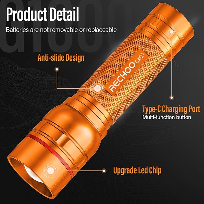 Rechargeable Flashlights High Lumens, G1000 Super Bright Flash Light 2 Pack, Small Zoomable LED