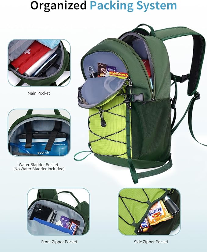 ECOHUB Small Hiking Backpack for Men Women, 20L Lightweight Travel Backpacks Water Resistant
