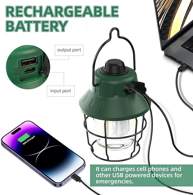Rechargeable LED Camping Lantern, Mini Retro Portable Waterproof Lantern, 1000LM, 3 Light Modes