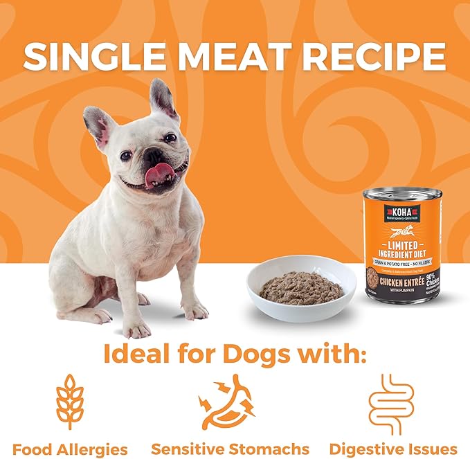 KOHA Limited Ingredient Diet Chicken Entrée for Dogs - Grain Free Wet Dog Food with No Fillers