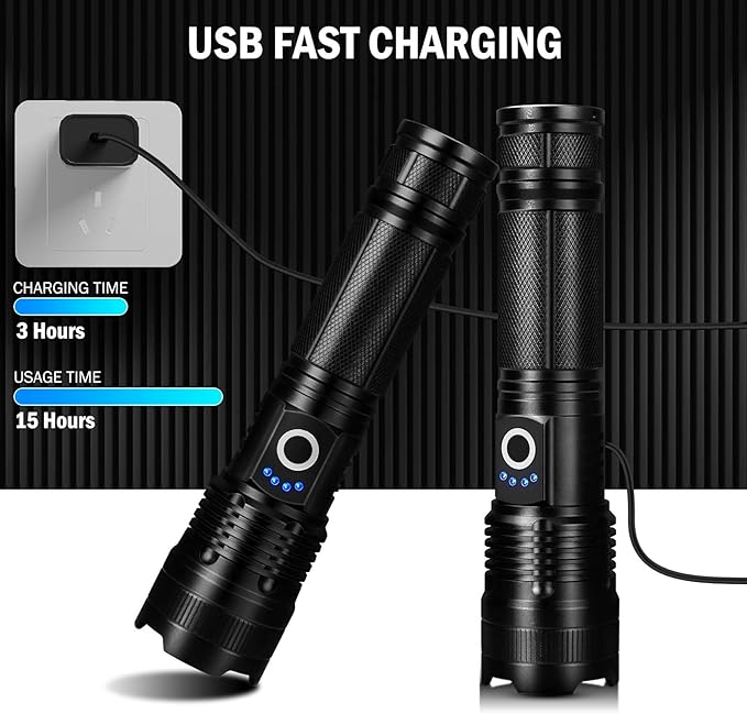 Led Flashlights High Lumens Rechargeable 2 Pack, 99000 Lumen Super Bright Fashlight with 5000ɱAh