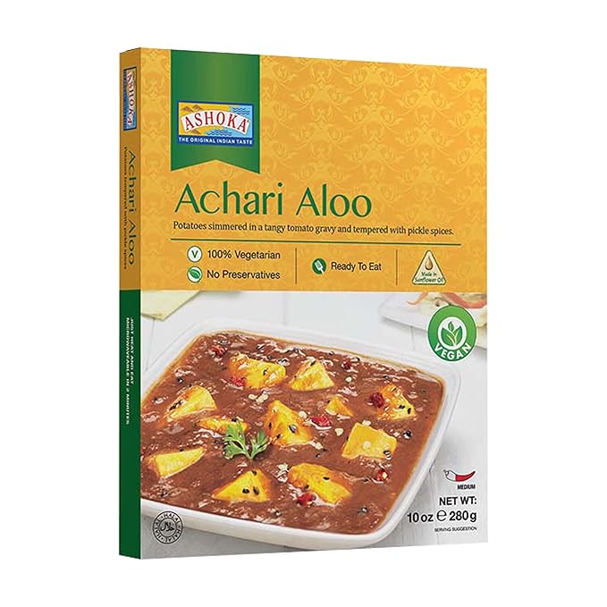 Ashoka Heat & Eat Entrees 1932, Plant-Based Pickled Cooked Potatoes, All-Natural, Real Achari Aloo