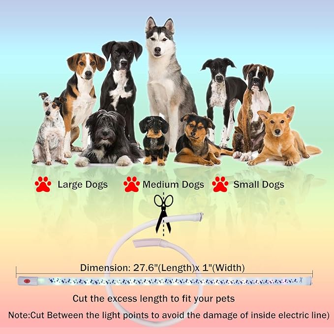 LED Dog Collar - Color Changeable Light Up Dog Collars USB Rechargeable,15 Light Effects Glow in