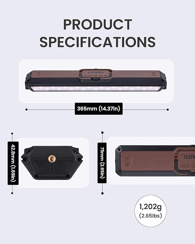 Claymore 3Face Pro X (Black) - Rechargeable Surface Area Camping Light for Trucks, Overlanding