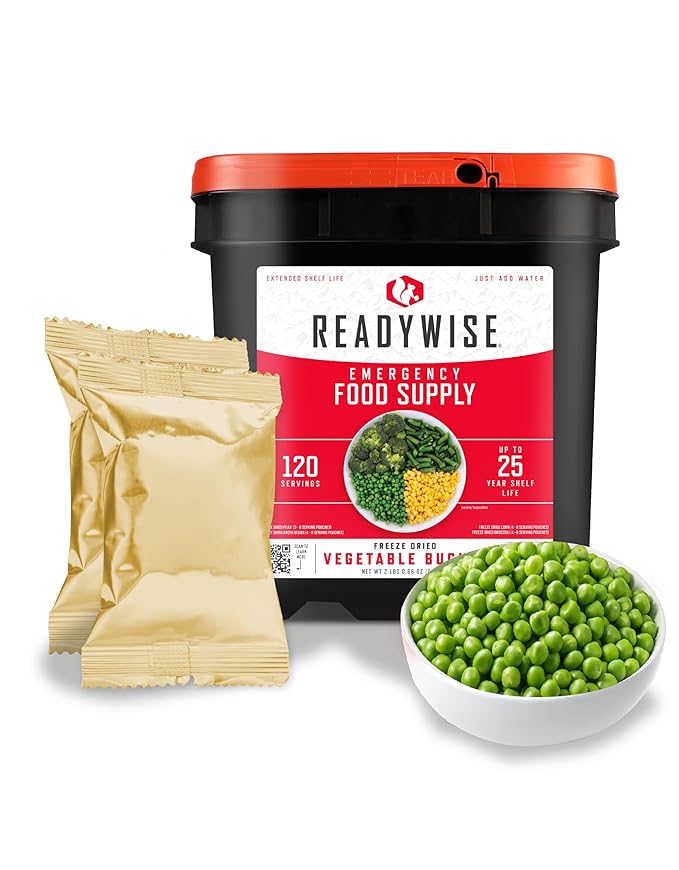 ReadyWise Emergency Food Supply - 120 Servings Freeze Dried Vegetables Bucket, Dehydrated Meals