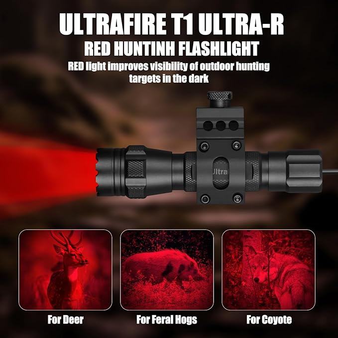 ULTRAFIRE Tactical Red Flashlight, 620nm-630nm High Purity Red LED Hunting Light,Super Bright 218