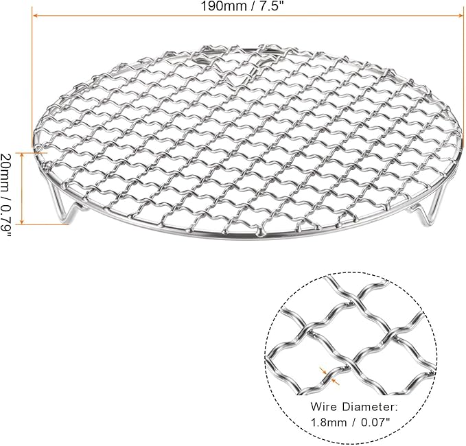 HARFINGTON 2pcs Round Cooking Rack 7.5-inch 201 Stainless Steel Cross Wire Barbecue Grill Net with