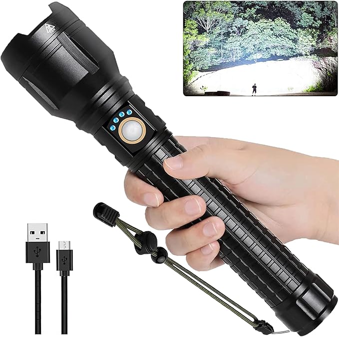 LBE Rechargeable Brightest LED Flashlight, 90,000 High Lumens Super Bright Powerful Flashlight with