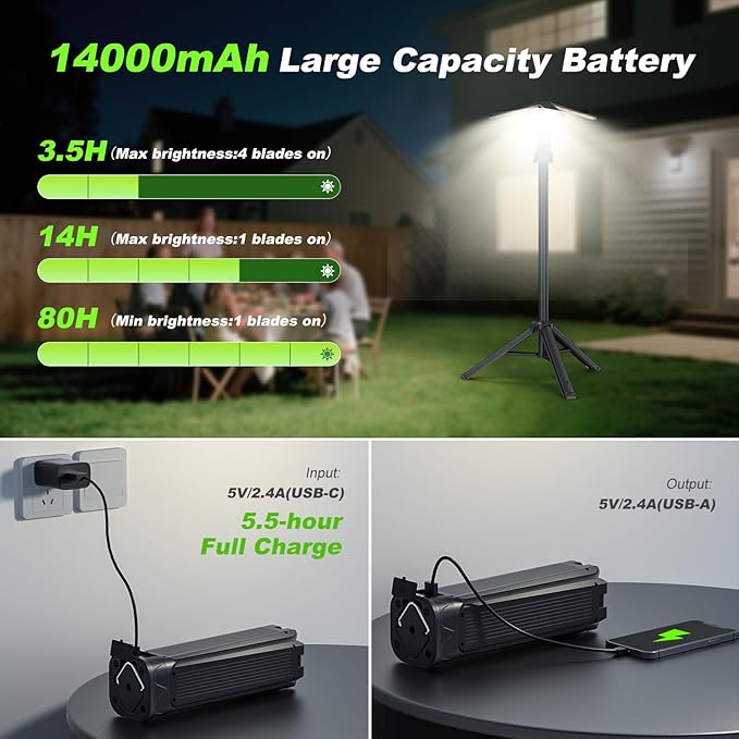 Camping Lights with Remote & Stand 6 Ft,14000 mAh Rechargeable Camping Lantern Tent Light, 6000