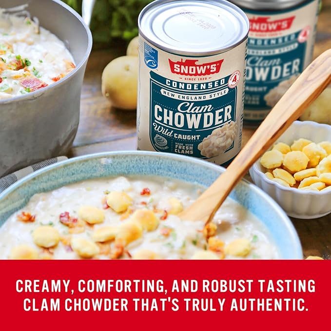 Snow's Condensed New England Clam Chowder, 15 oz Can (Pack of 12) - 4g Protein per Serving