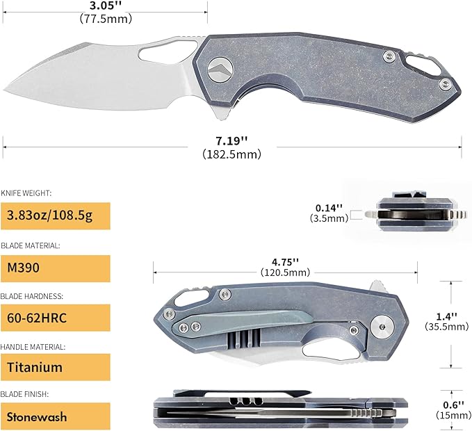 Folding Knife pocket knife EDC Knife With Clip Survival knife Camping knife - M390 Steel Titanium