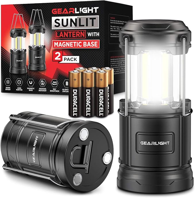 GearLight Camping Lantern - 2 Portable LED Battery Powered Lantern with Magnetic Base and Foldable