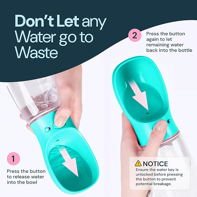 MalsiPree Dog Water Bottle Dispenser - 12 oz Blue - Leak-Proof Lock & One-Hand Operation - Dog