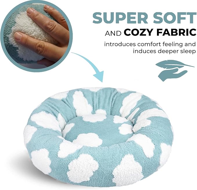 Whiskers & Friends Cat Bed, Cat Beds for Indoor Cats Washable, Orthopedic Soft Fluffy Round Calming