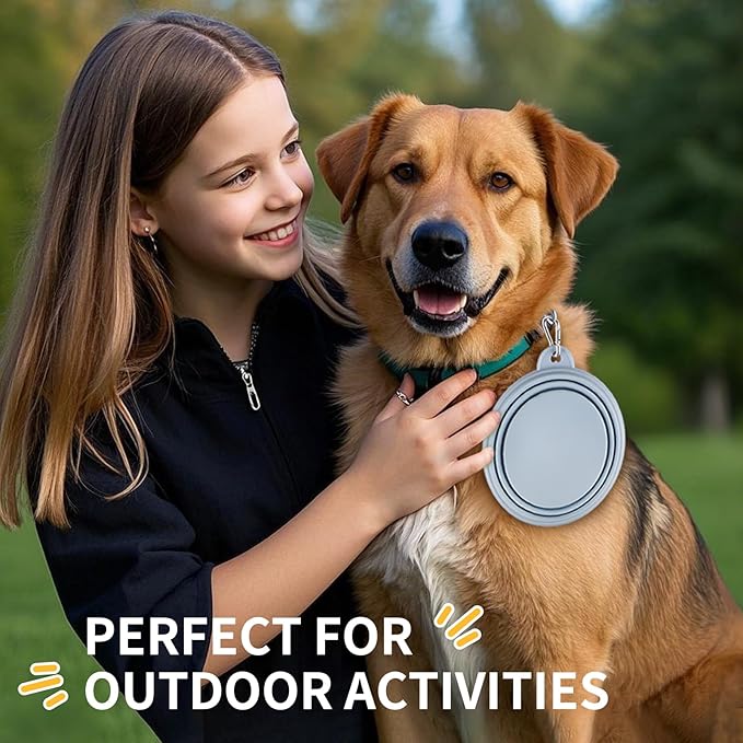 Collapsible Dog Bowls 2-Pack, Portable Travel Dog Bowl with Carabiner, Food-Grade Silicone Pet Bowl