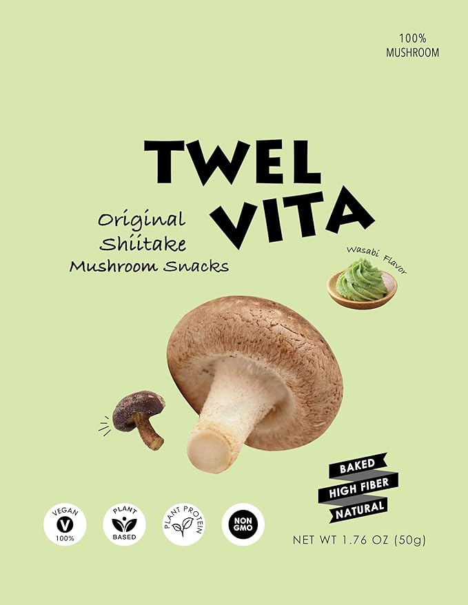 TwelVita Natural Baked Wasabi Shiitake Mushroom Crisps, Vegan Snacks, Clean Label, Non-GMO