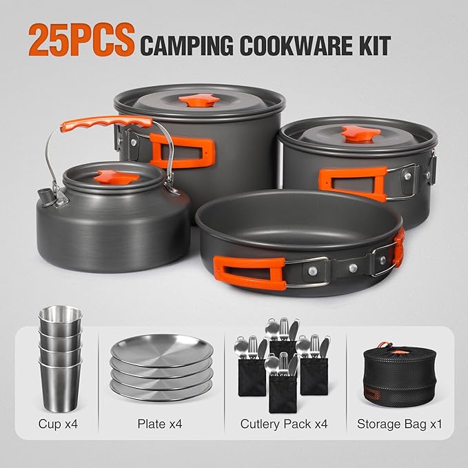 REDCAMP 6/10/11/12/14/15/19 PCS Camping Cookware Mess Kit Camping Gear Campfire Utensils