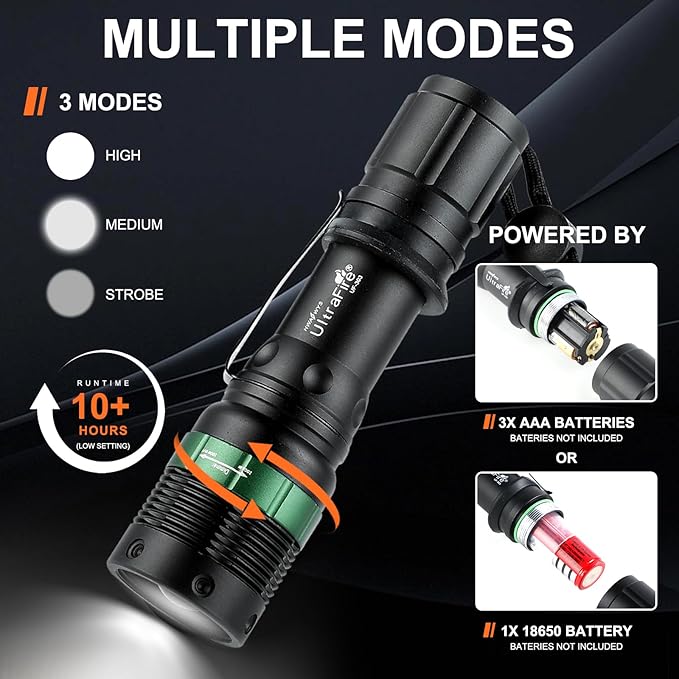 ULTRAFIRE 2pc 11-Inch Signal Traffic Wand Safty LED Flashlight 250 Lumen, Red Flashing Mode, Wrist