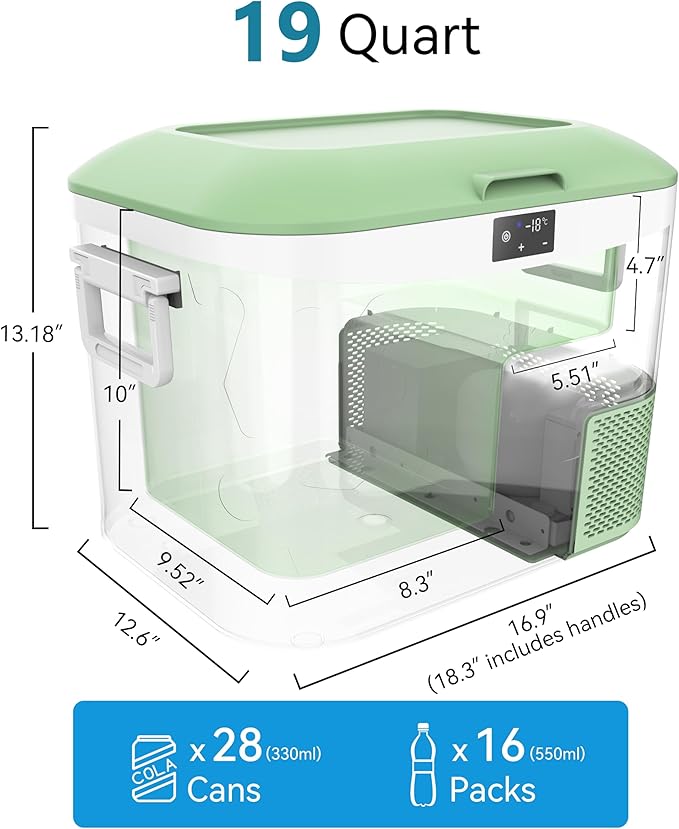 Car Refrigerator Portable 12V Fridge 19 Quart (18 Liter) 12 Volt Freezer Compressor Cooler 12V/24V