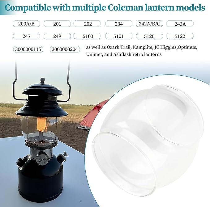 Lantern Glass Globe Replacement, Compatible with Coleman 200A/B &R690B051,Fits Kamplite, JC