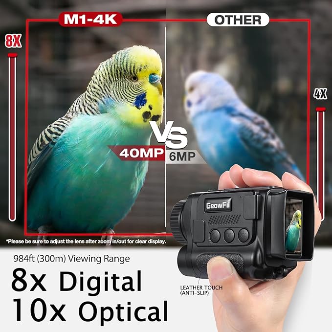 GeowFiiTech Night Vision Monocular, 4K Infrared Digital Night Vision Goggles with 850nm IR, 40M