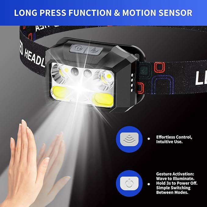 Rechargeable LED Headlamp 3-Pack, 800 Lumens, USB-C, IPX4 Waterproof, 8 Modes, Red & White Light