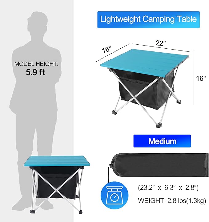 Grope Portable Camping Table Ultralight Aluminum Camp Table with Storage Bag,Beach Table for Sand