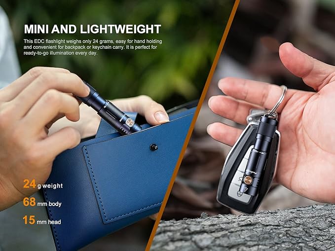 EdisonBright Fenix E05R 400 Lumen USB Rechargeable EDC Keychain Flashlight Charging Cable Carrying