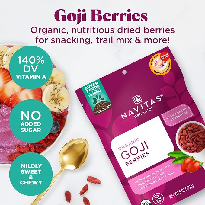Navitas Organics Goji Berries – For Smoothies, Trail Mix, Baked Goods, Oatmeal & More – Vitamin A
