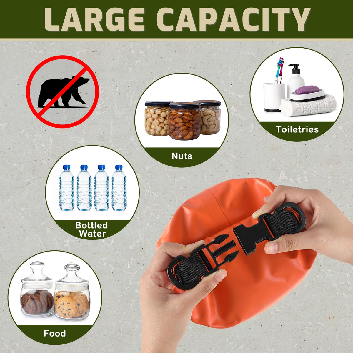 15L Bear Bags for Food Backpacking, Waterproof Bear Bag Hanging Kit, Orange
