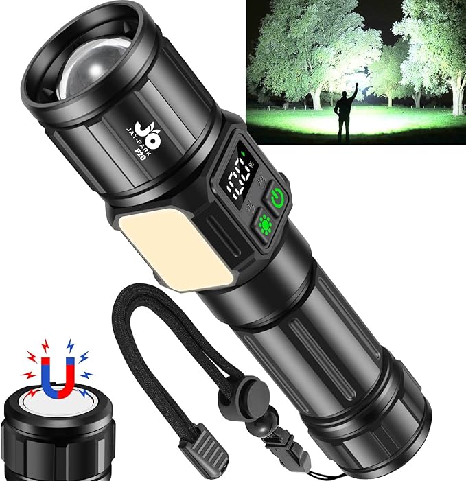 JAY-PARK Flashlights High Lumens, Rechargeable Flashlight 10000 Lumens with Magnetic, Bright Flash