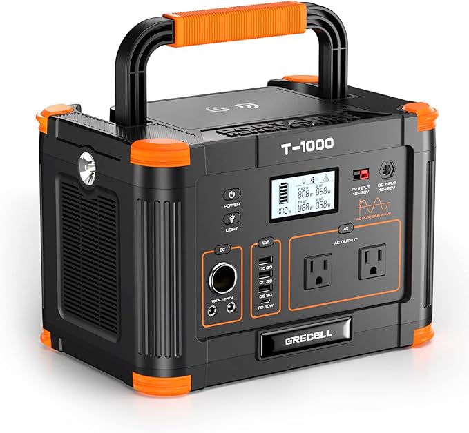 Portable Power Station 1000W, GRECELL 999Wh Solar Powered Generator with 110V AC Outlet, PD 60W