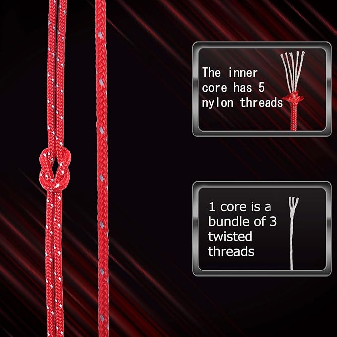 Hikeman 50m Reflective Guyline Solid Braid Nylon Camping Rope with Aluminum Adjuster Cord Tensioner