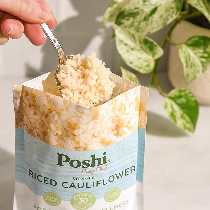 POSHI Riced Cauliflower | All Natural, Fully Cooked, Ready to Eat, Non-GMO, Low Calorie + Carb