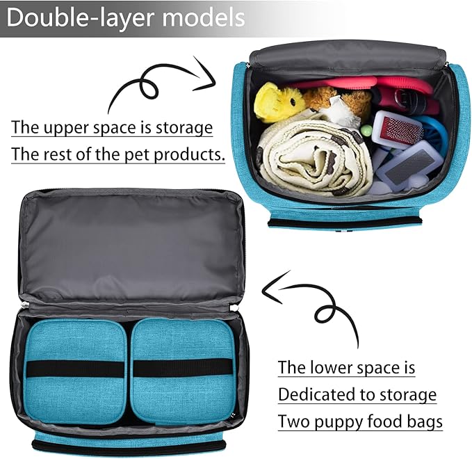 BAGLHER Pet Travel Bag, Double-Layer Pet Supplies Backpack (for All Pet Travel Supplies), Pet