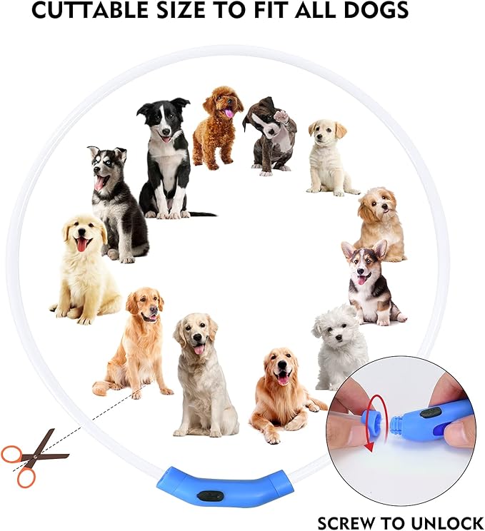 LED Dog Collar, Rechargeable Light Up Dog Collars,IP67 Waterproof Dog Lights for Night