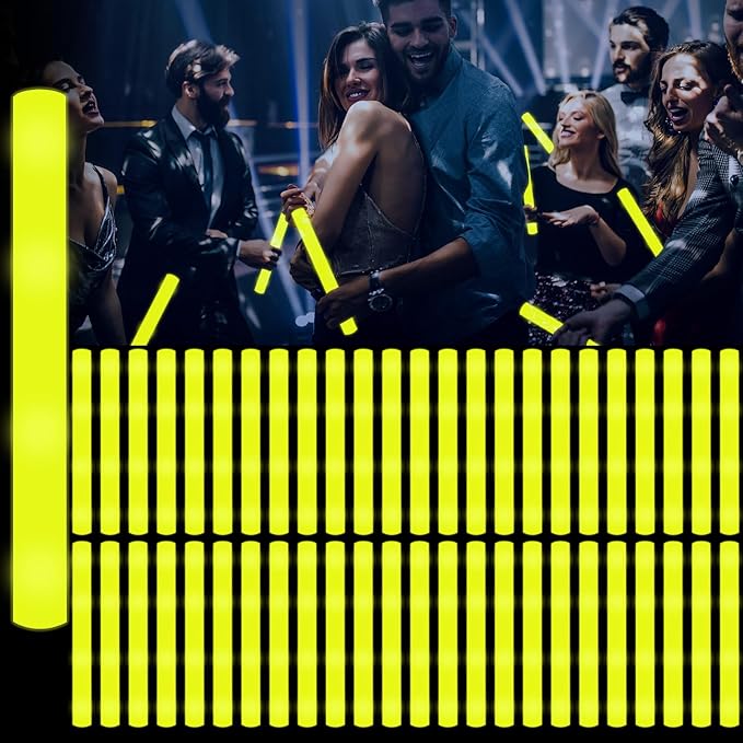 48Pack LED Glow Foam Sticks Bulk,Light Up Glow Sticks with 3 Flashing Modes,Yellow Glow Wands Party