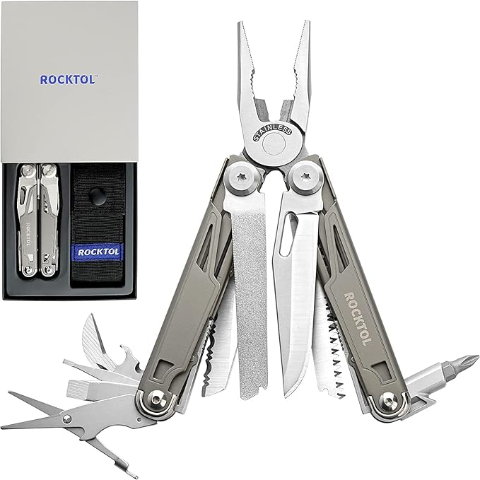 Multitool,19-in-1 Multitool Pliers with Titanium-plated Handle, Safety Locking, Lightweight EDC