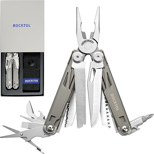 Multitool,19-in-1 Multitool Pliers with Titanium-plated Handle, Safety Locking, Lightweight EDC