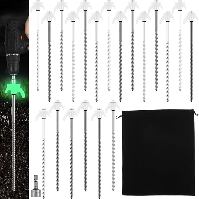 JaGely 40 Pcs 12 Inch Screw in Tent Stakes Heavy Duty Ground Anchors Metal Threaded Spikes Camping