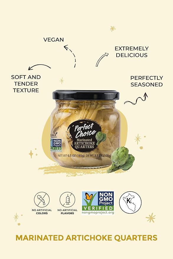Perfect Choice Artichoke Quarters Marinated - Delicious artichoke for Salads, Pizzas & More - 6.5