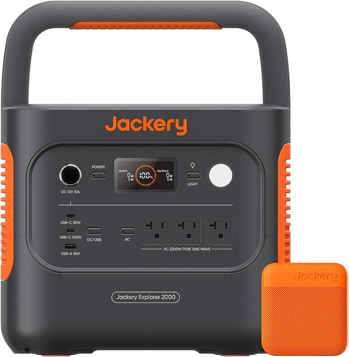 Jackery Explorer 2000 v2 Portable Power Station and 102W Fast Charger, 2042Wh/2200W LiFePo4