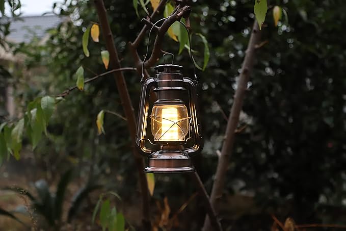 YAKii LED Vintage Lantern Metal Hanging Hurricane 12 LED Dimmer Switch Warm White Battery Operated