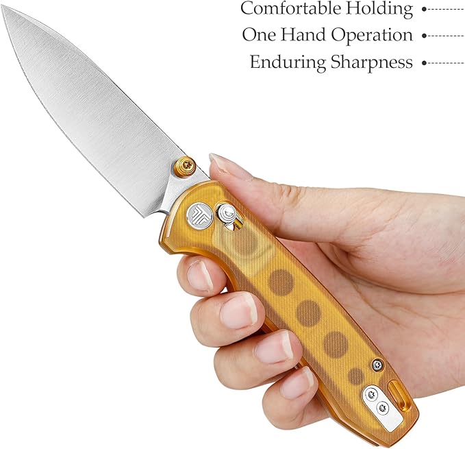 EDC Folding Pocket knife with Clip for Men,Thumb Studs Crossbar Lock Knives with 2.99" 14C28N Steel
