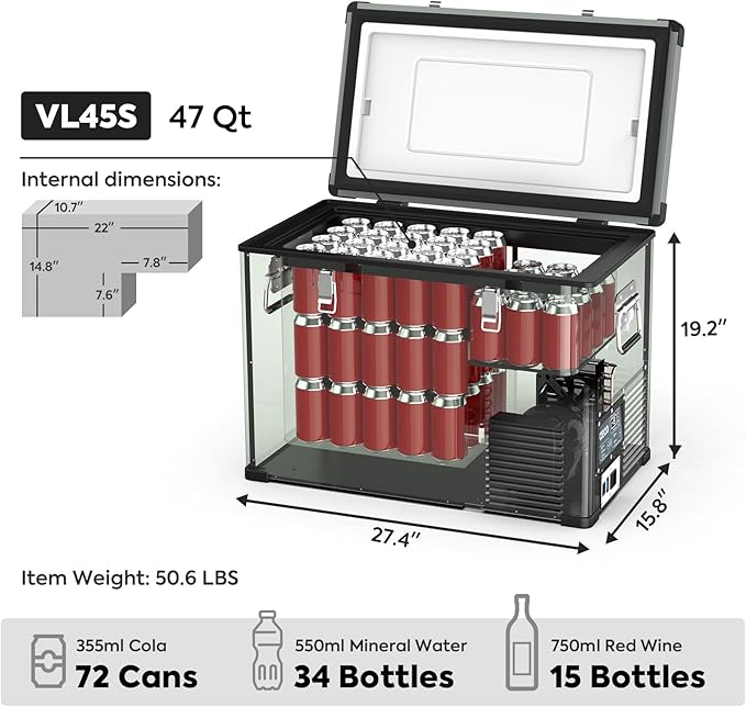 ICECO VL45 Portable Refrigerator with SECOP Compressor, 45 Liters Platinum Compact Refrigerator, DC