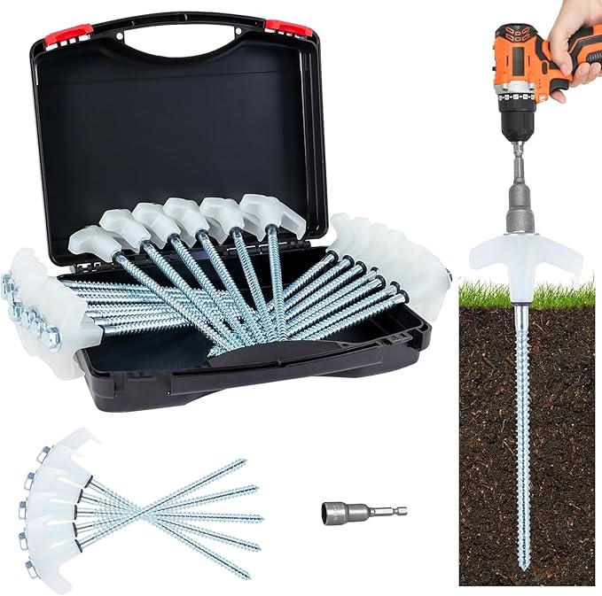 8" Screw in Tent Stakes Heavy Duty, Ground Anchors Screw in, Metal Threaded Tent Spikes, Camping