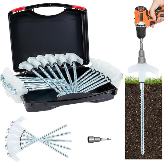 8" Screw in Tent Stakes Heavy Duty, Ground Anchors Screw in, Metal Threaded Tent Spikes, Camping