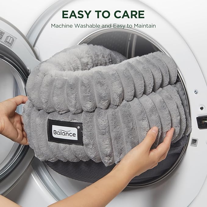 BALANCE Cat Bed Kitten Bed, Washable Round Cat Beds for Indoor Cats,Super Soft Plush Faux Fur Pet