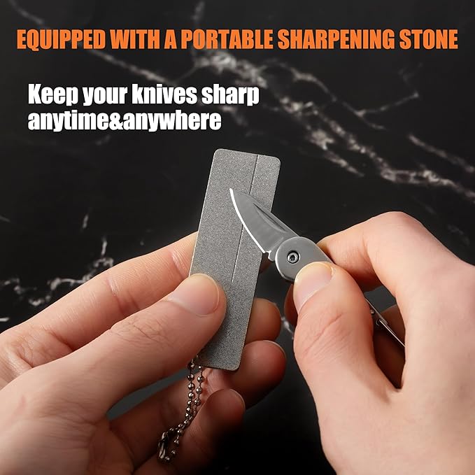 Stainless steel mini folding knife, portable key chain knife and small portable grindstone and