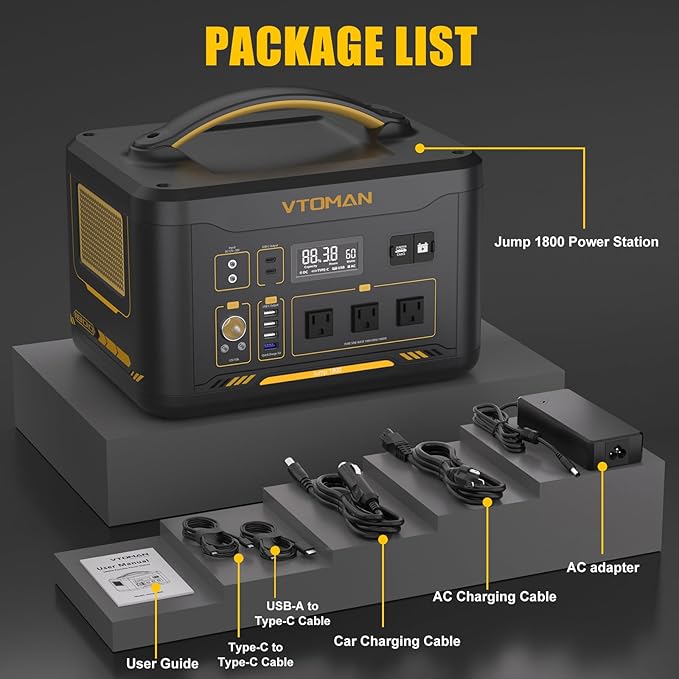 VTOMAN Jump 1800 Portable Power Station, 1548Wh LiFePO4 Solar Generator 1800W (Peak 3600W)